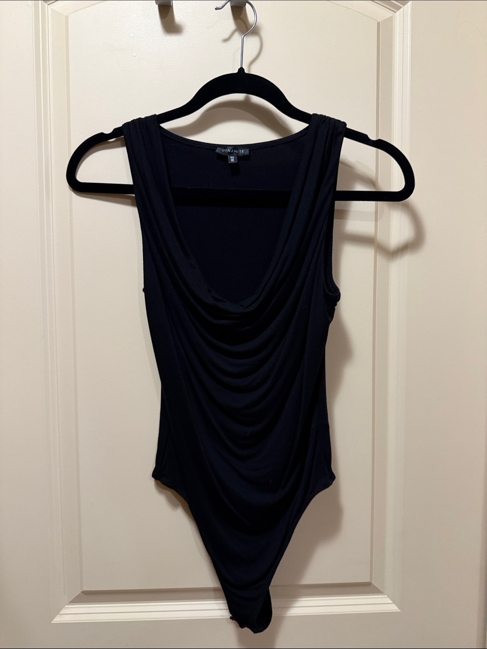 Dynamite Black Sleeveless Cowl-Front Bodysuit